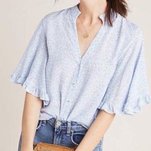Anthro Maeve Aveiro Flutter-Sleeved Buttondown
